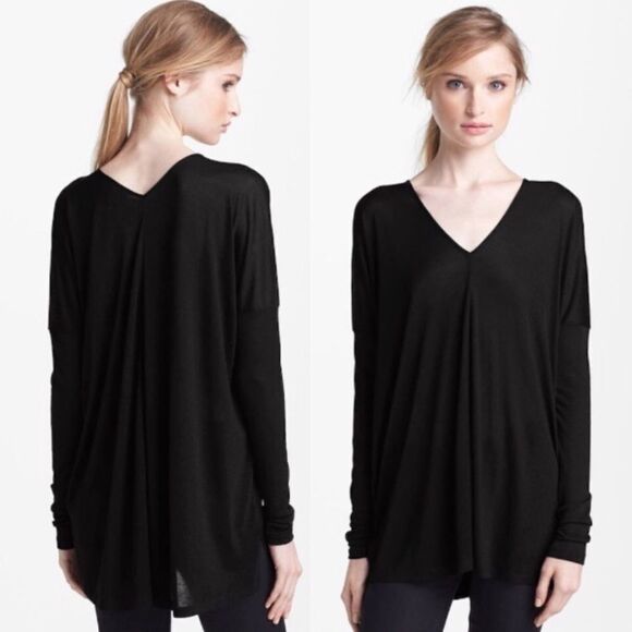 Vince Double V-Neck Long Sleeve Shirt Black XS - Picture 1 of 7